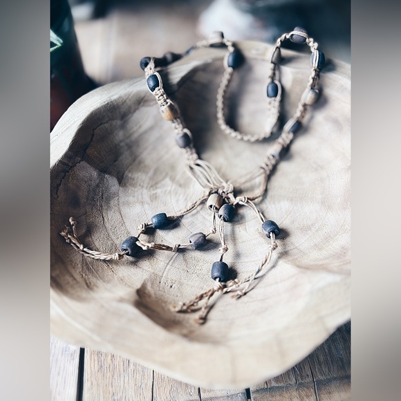 Necklace / 70’s HEMP & CLAY / VINTAGE - Picture 11 of 12